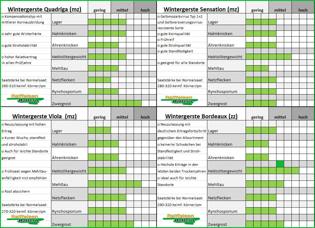 Sortenübersicht Wintergerste